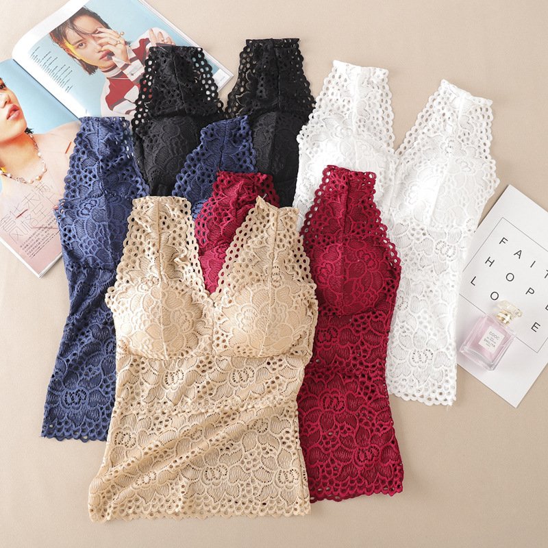 Women Summer Crop Top Bras Woman Seamless T-shirt Sexy Lace Bra Female Beauty Back Push Up Padded Camisole Women Tank Top