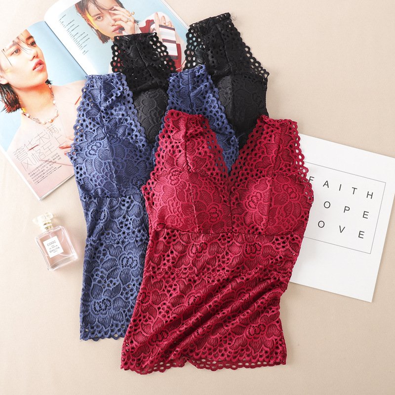 Women Summer Crop Top Bras Woman Seamless T-shirt Sexy Lace Bra Female Beauty Back Push Up Padded Camisole Women Tank Top