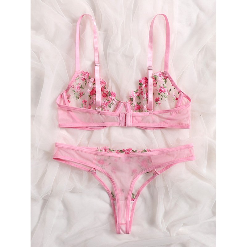 Newest lingerie thongs women underwear set women 2 piece fancy lace transparent bra sets