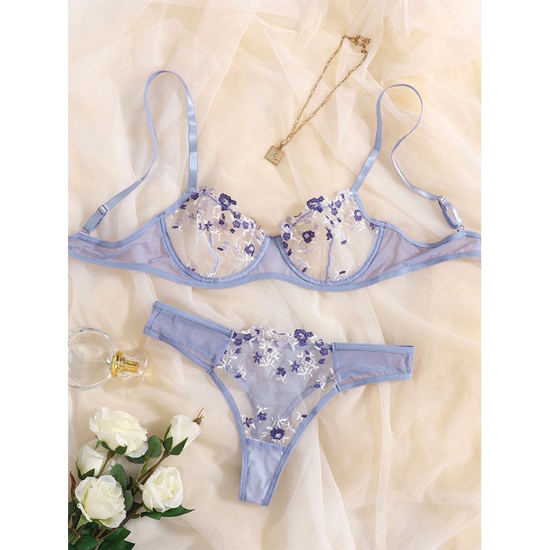 Newest lingerie thongs women underwear set women 2 piece fancy lace transparent bra sets