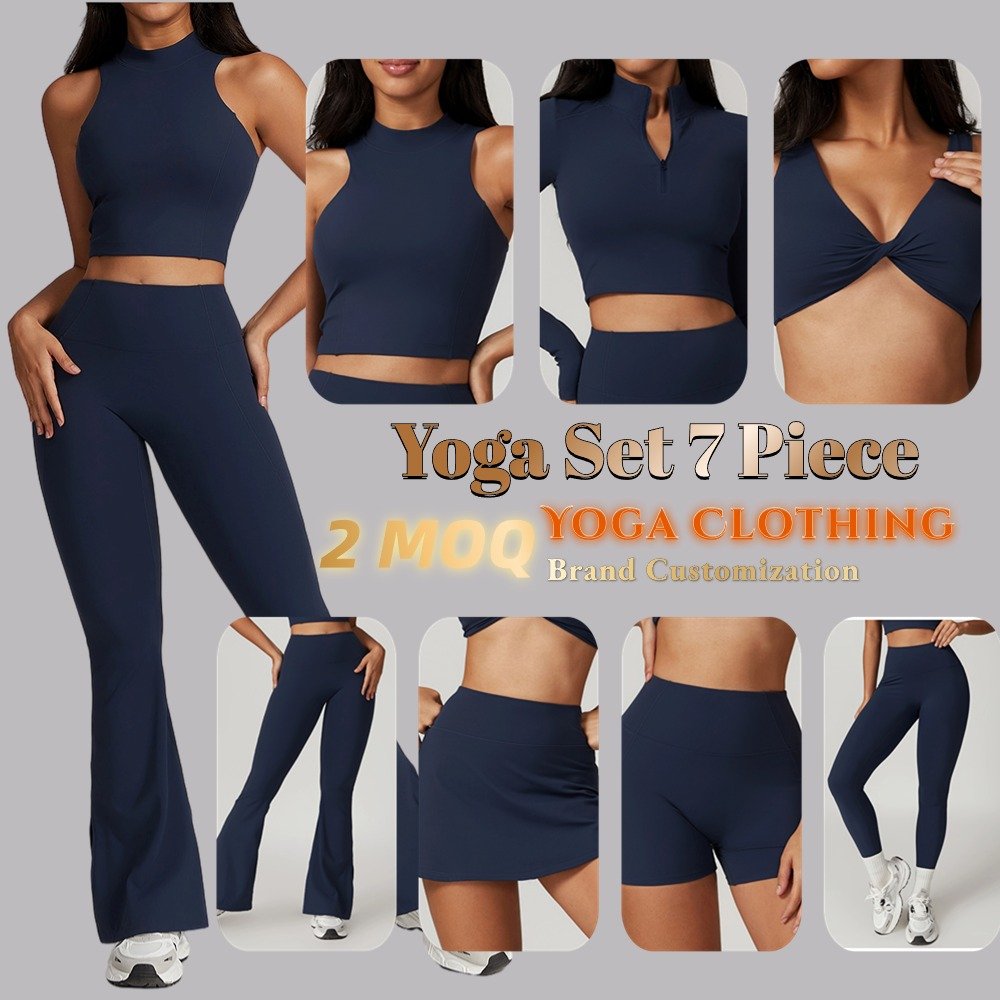High Quality Two Style Gym Fitness Yoga Sportswear Women 7pcs Workout Yoga Sets For Women Mujer Athletic Sets Sport