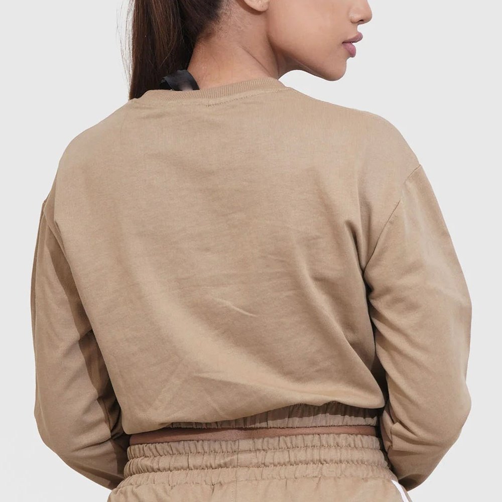 Wholesale Long Sleeve Crewneck Crop Top Casual Solid custom logo Workout Cropped Pullover Sweatshirt for Women