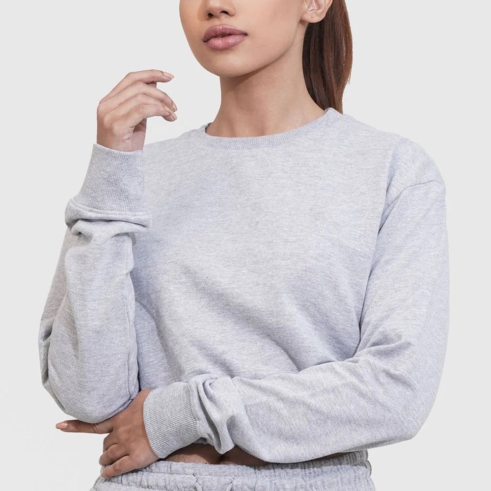Wholesale Long Sleeve Crewneck Crop Top Casual Solid custom logo Workout Cropped Pullover Sweatshirt for Women