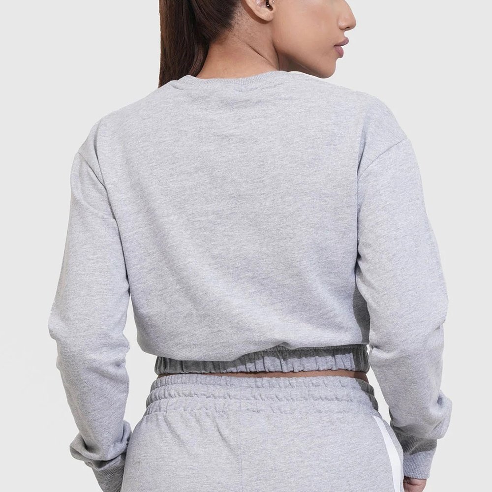 Wholesale Long Sleeve Crewneck Crop Top Casual Solid custom logo Workout Cropped Pullover Sweatshirt for Women