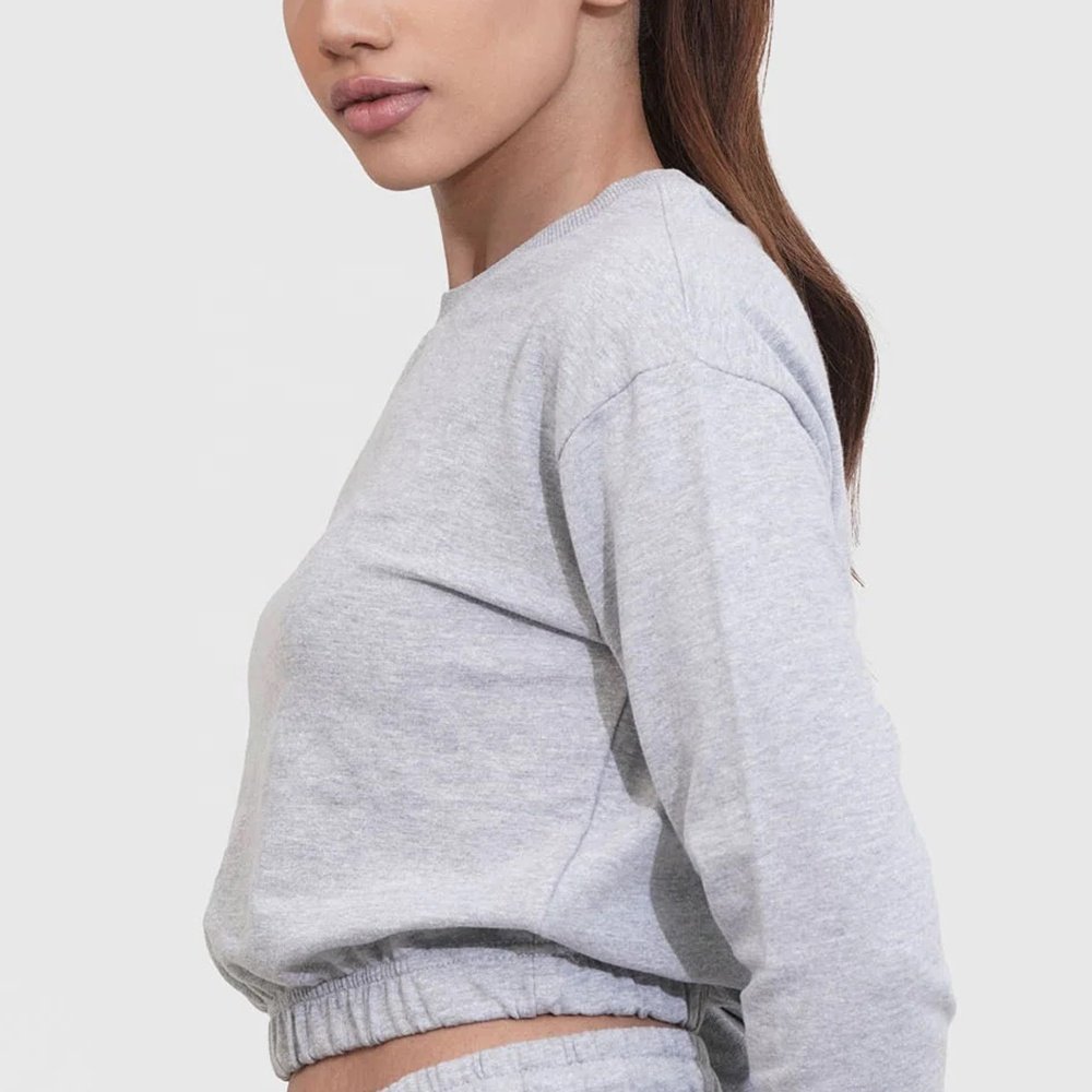 Wholesale Long Sleeve Crewneck Crop Top Casual Solid custom logo Workout Cropped Pullover Sweatshirt for Women