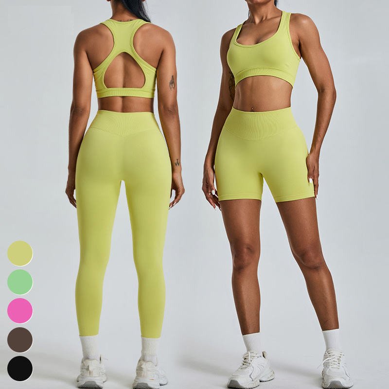 Women's Sets Sports Bra High Waist Leggings 3 Piece Suit Custom Logo Workout Clothing Seamless Yoga Set Women Gym Fitness Sets