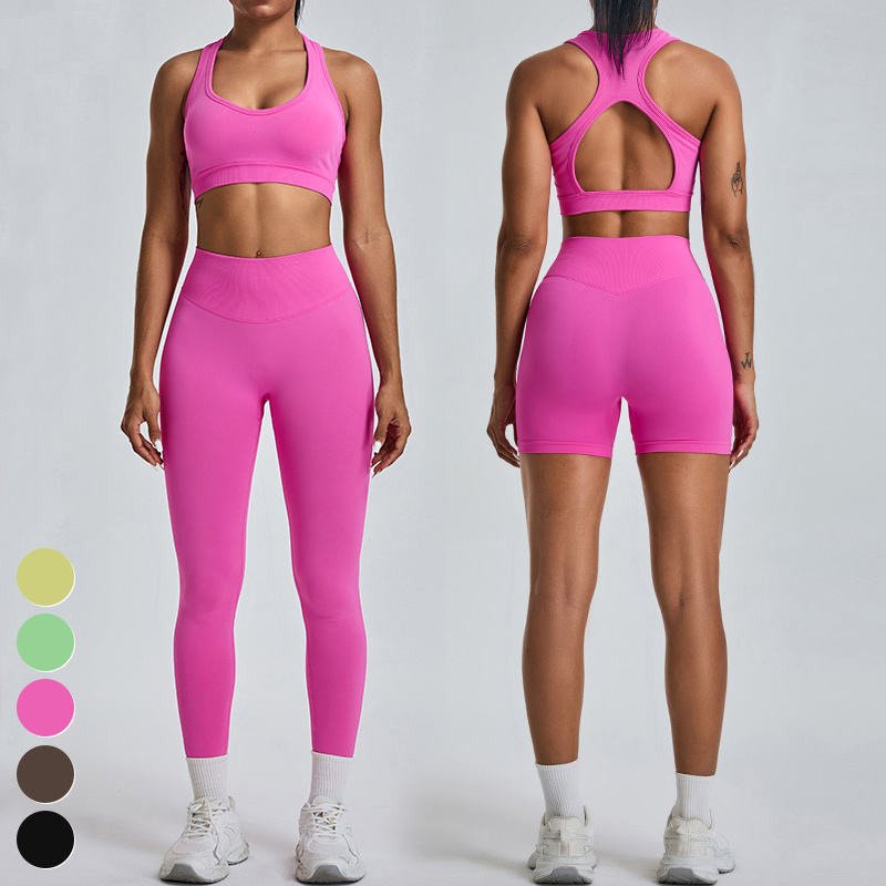 Women's Sets Sports Bra High Waist Leggings 3 Piece Suit Custom Logo Workout Clothing Seamless Yoga Set Women Gym Fitness Sets