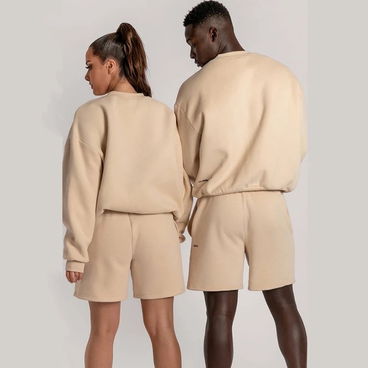 Custom Logo Two Piece Suits Solid Color Plain unisex tracksuit shorts set women's and men's sweatsuit
