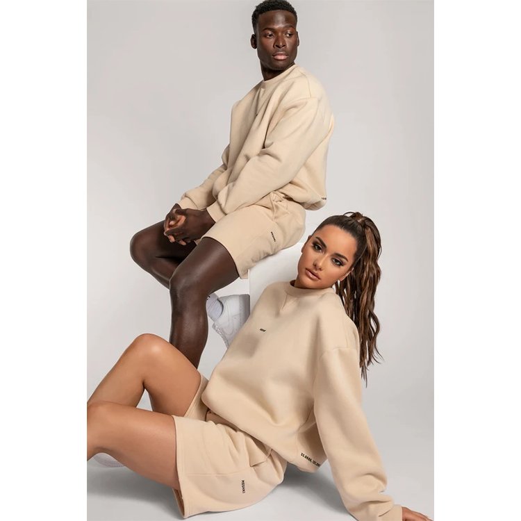 Custom Logo Two Piece Suits Solid Color Plain unisex tracksuit shorts set women's and men's sweatsuit