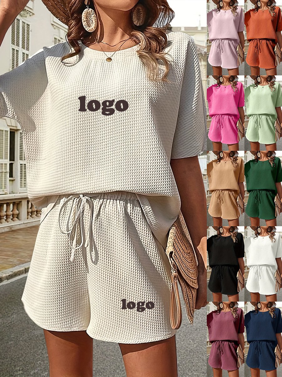 Customized Women's Stylish Boxy Short-Sleeved Suit with Breathable Solid Color Fashionable Shorts Two-Piece Set