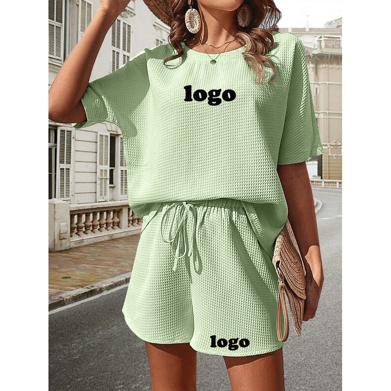 Customized Women's Stylish Boxy Short-Sleeved Suit with Breathable Solid Color Fashionable Shorts Two-Piece Set