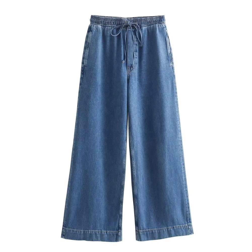 New Fashion Spring Fall Winter Lady Streetwear Blue Denim Jeans Top Straight Pant Matching Two Piece Pants Set Women'S Sets