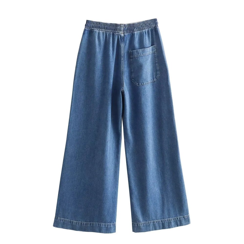New Fashion Spring Fall Winter Lady Streetwear Blue Denim Jeans Top Straight Pant Matching Two Piece Pants Set Women'S Sets