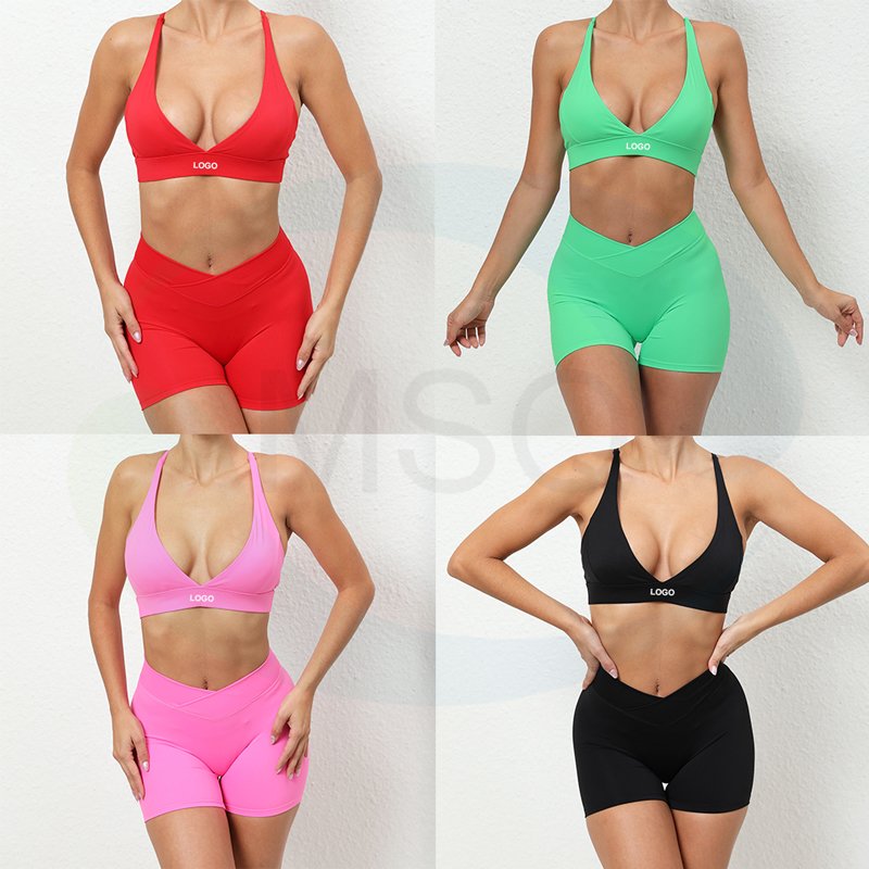 Women's sportswear Stretchy Elastic V Cut Scrunch Back Shorts and Bra Quick Dry activewear set Sports Bra Gym Fitness Yoga Sets