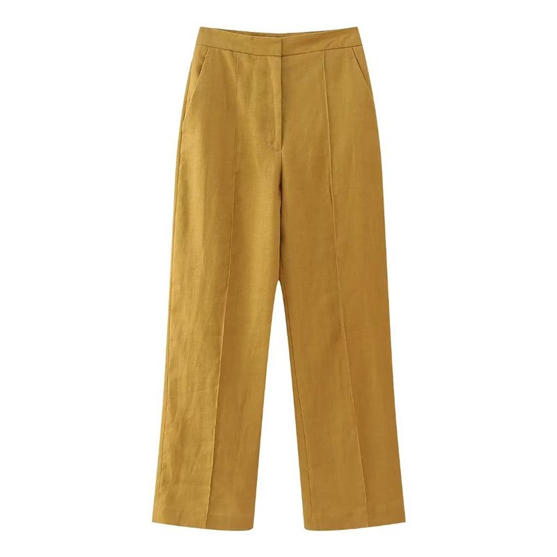 TAOP&ZA 2023 summer and autumn new style solid color women's temperament all-match linen high-waist straight-leg pants 2753031