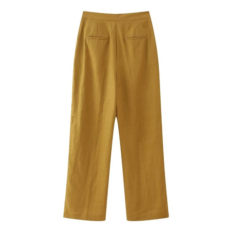 TAOP&ZA 2023 summer and autumn new style solid color women's temperament all-match linen high-waist straight-leg pants 2753031