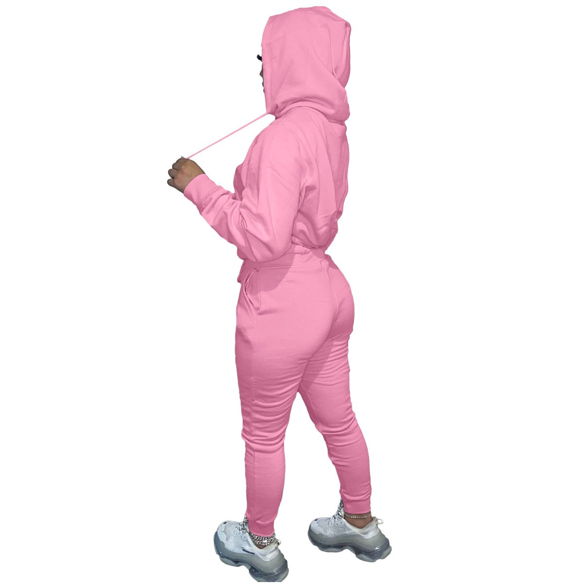 Factory Embroidery Blank Plain Sports Plush Hoodie Two Piece Custom Puff Printing Logo Tracksuits Plus Size Jogger Women'S Sets