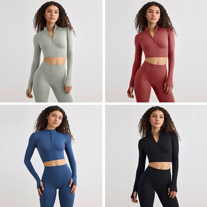 XW-T4806+K4522 Customized Logo Sports Wear High Waist Legging Gym Fitness Zipper Jacket Plus Size Yoga 2 Piece Sets For Women