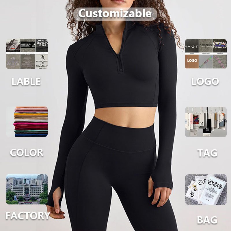 XW-T4806+K4522 Customized Logo Sports Wear High Waist Legging Gym Fitness Zipper Jacket Plus Size Yoga 2 Piece Sets For Women