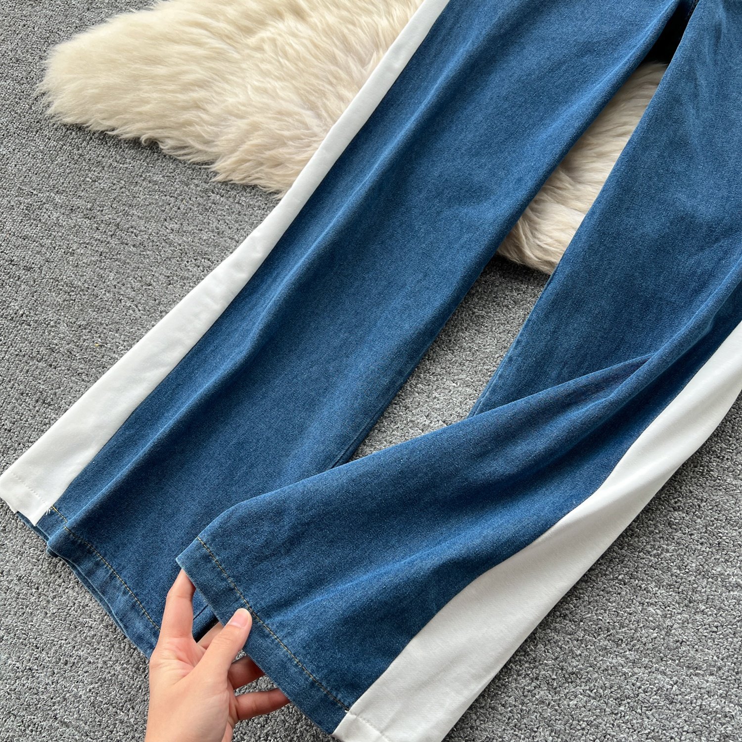 Women'S Short Sleeve T-Shirt Spliced Denim Top High Waisted Casual Pants Two Piece Set