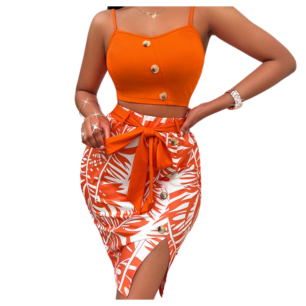 summer dresses Bodycon 2 piece set women dress print tie one's waist sleeveless skirt vest women's sets