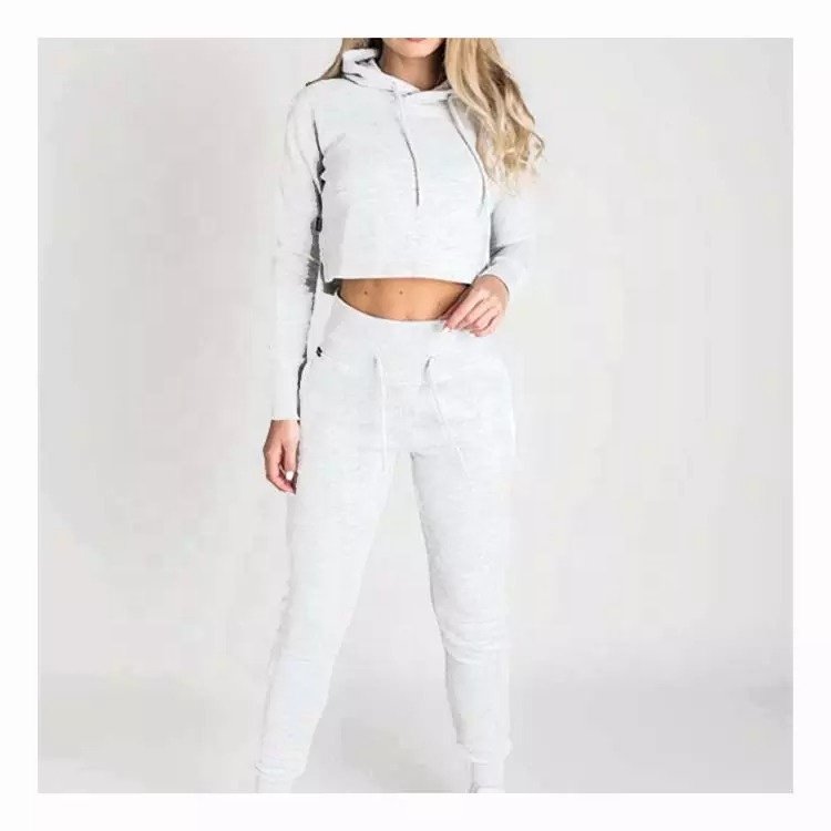Solid Color Casual Sports Crop Top Hoodie Fall Winter Plus Size Jogger Women Crop Tracksuit Suit 2 Piece Sweatsuit Set for women