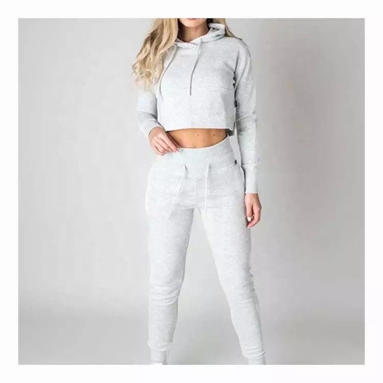 Solid Color Casual Sports Crop Top Hoodie Fall Winter Plus Size Jogger Women Crop Tracksuit Suit 2 Piece Sweatsuit Set for women