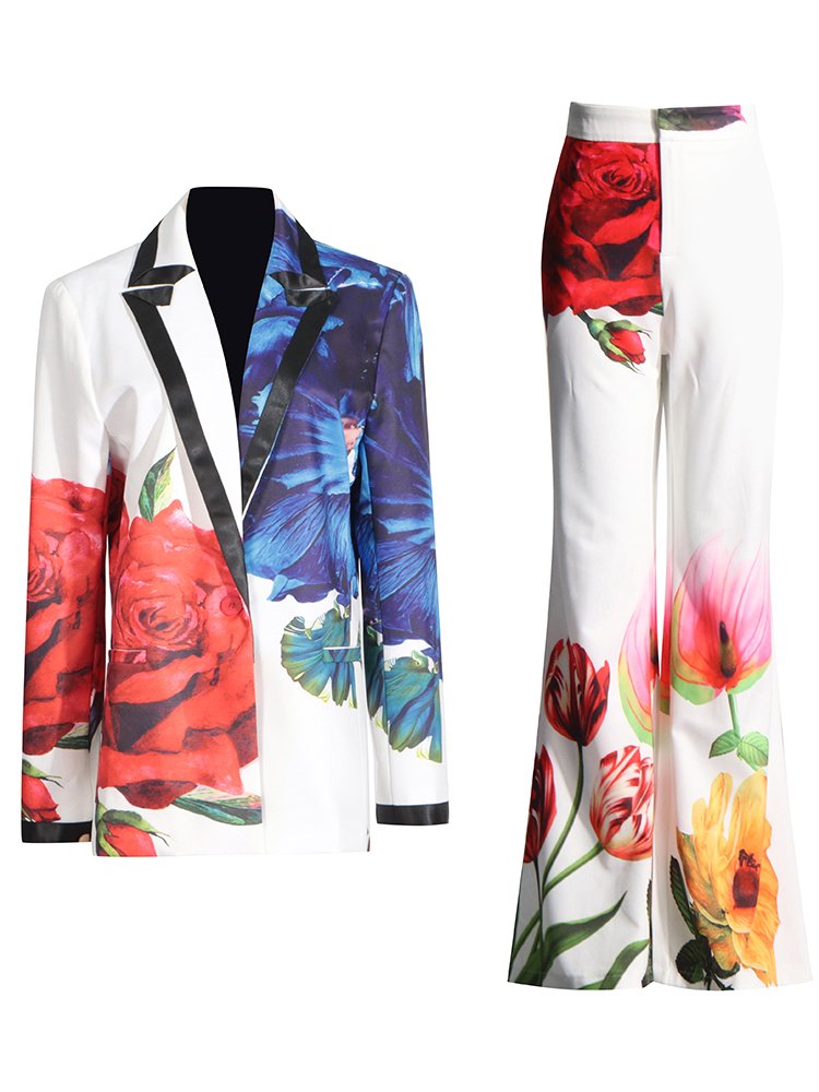 TWOTWINSTYLE New Arrivals Formal Suit Set Women'S Elegant Floral Printed Blazer Flare Pants Two Pieces Set