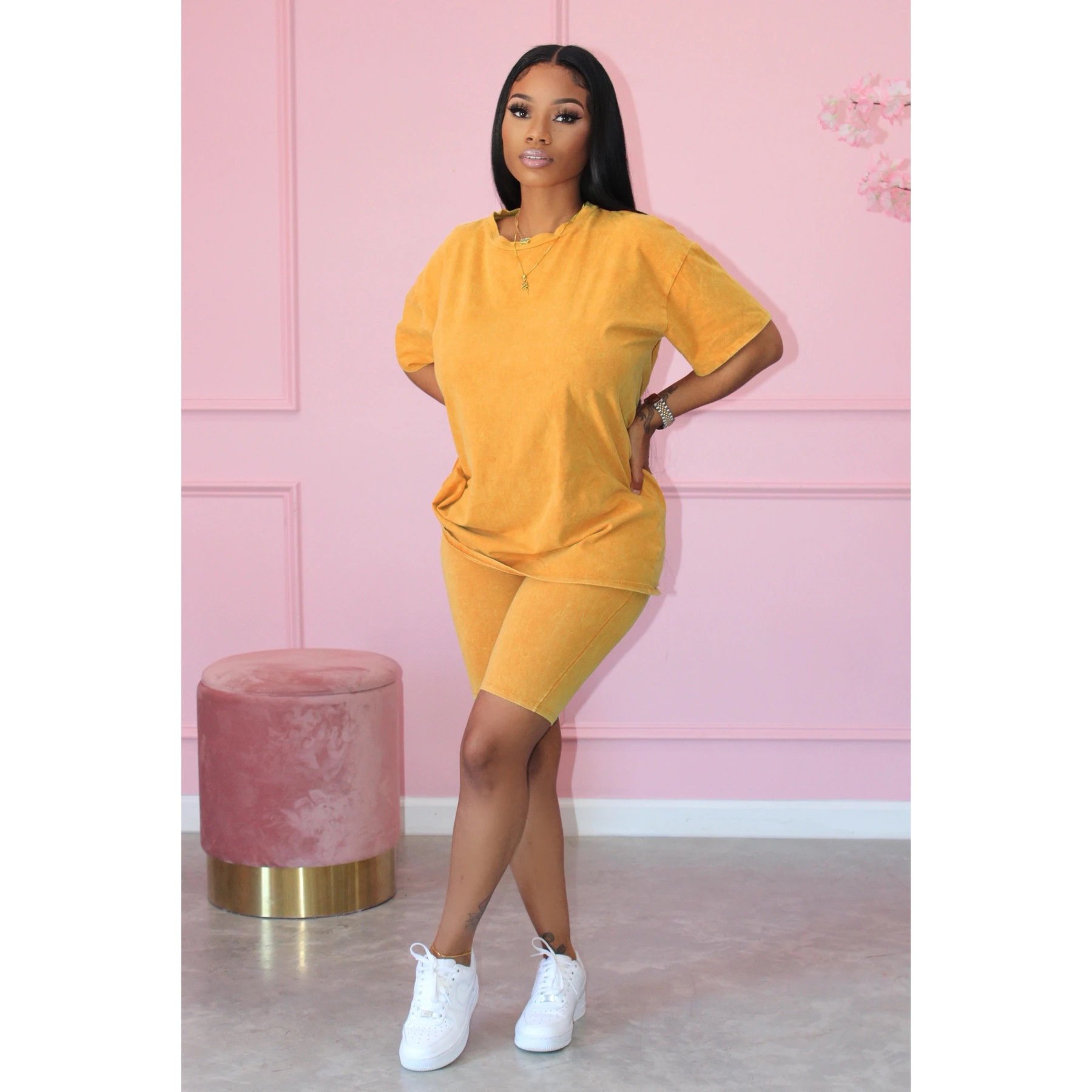 Women's Cotton Solid Color Casual Loose Plus Size T-shirt Shorts Two-piece Set