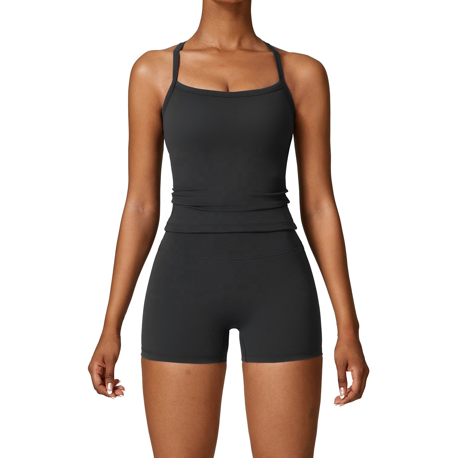 Women's Lightweight Breathable Quick Dry Sleeveless Running Shorts and Tank Tops Set Customizable Nylon and Spandex Material