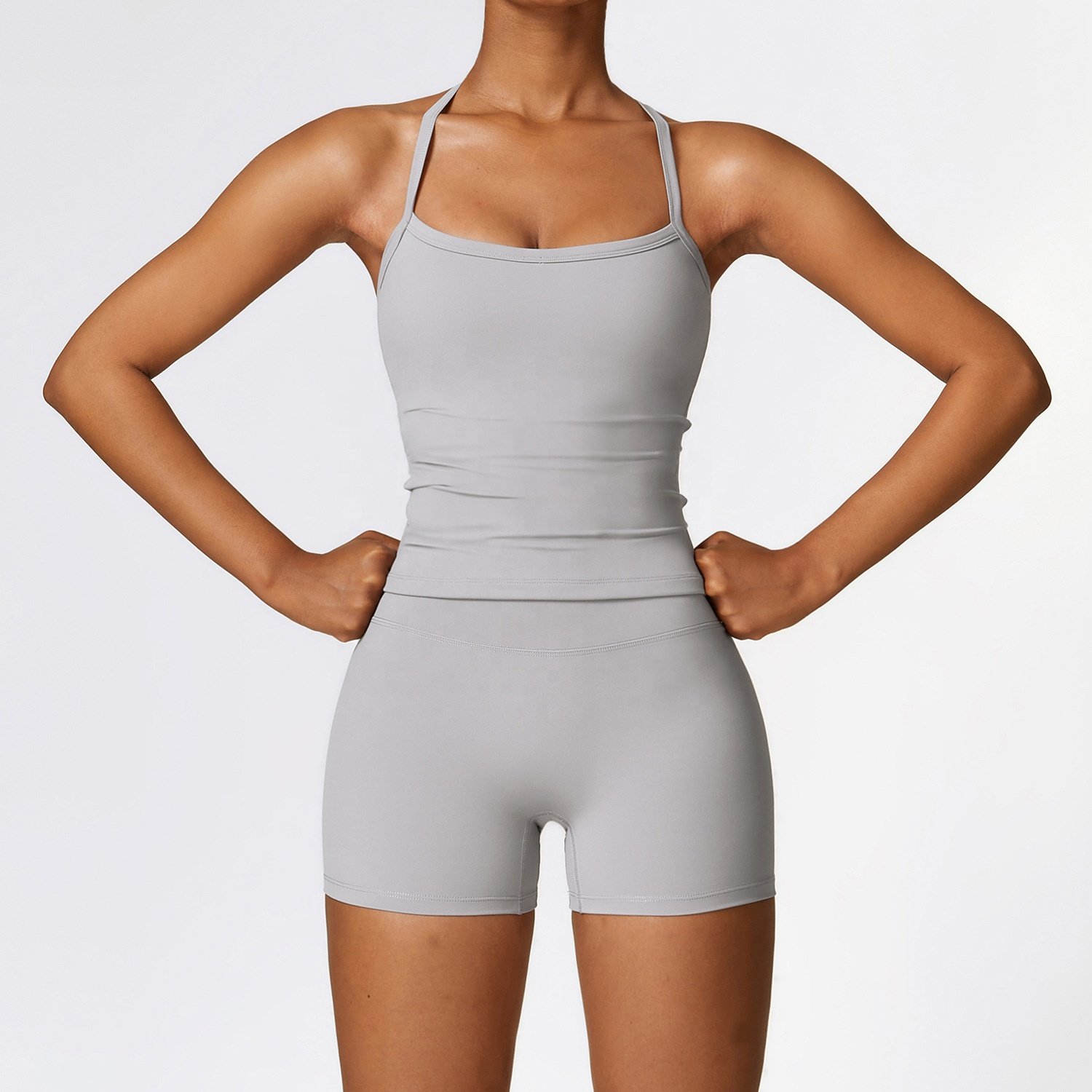 Women's Lightweight Breathable Quick Dry Sleeveless Running Shorts and Tank Tops Set Customizable Nylon and Spandex Material