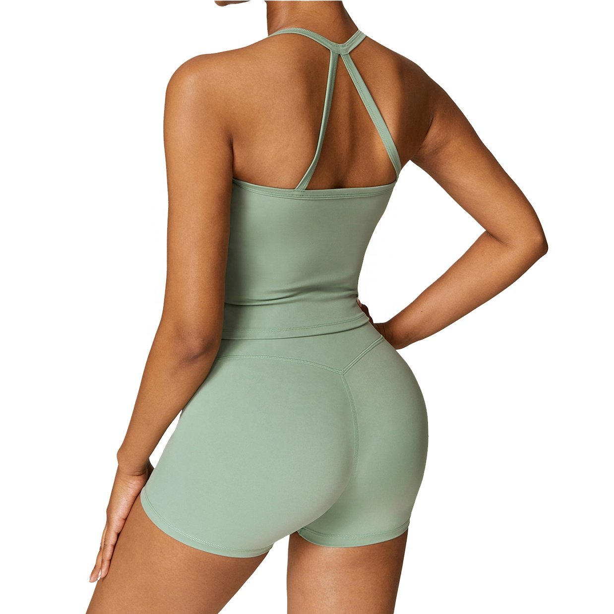 Women's Lightweight Breathable Quick Dry Sleeveless Running Shorts and Tank Tops Set Customizable Nylon and Spandex Material