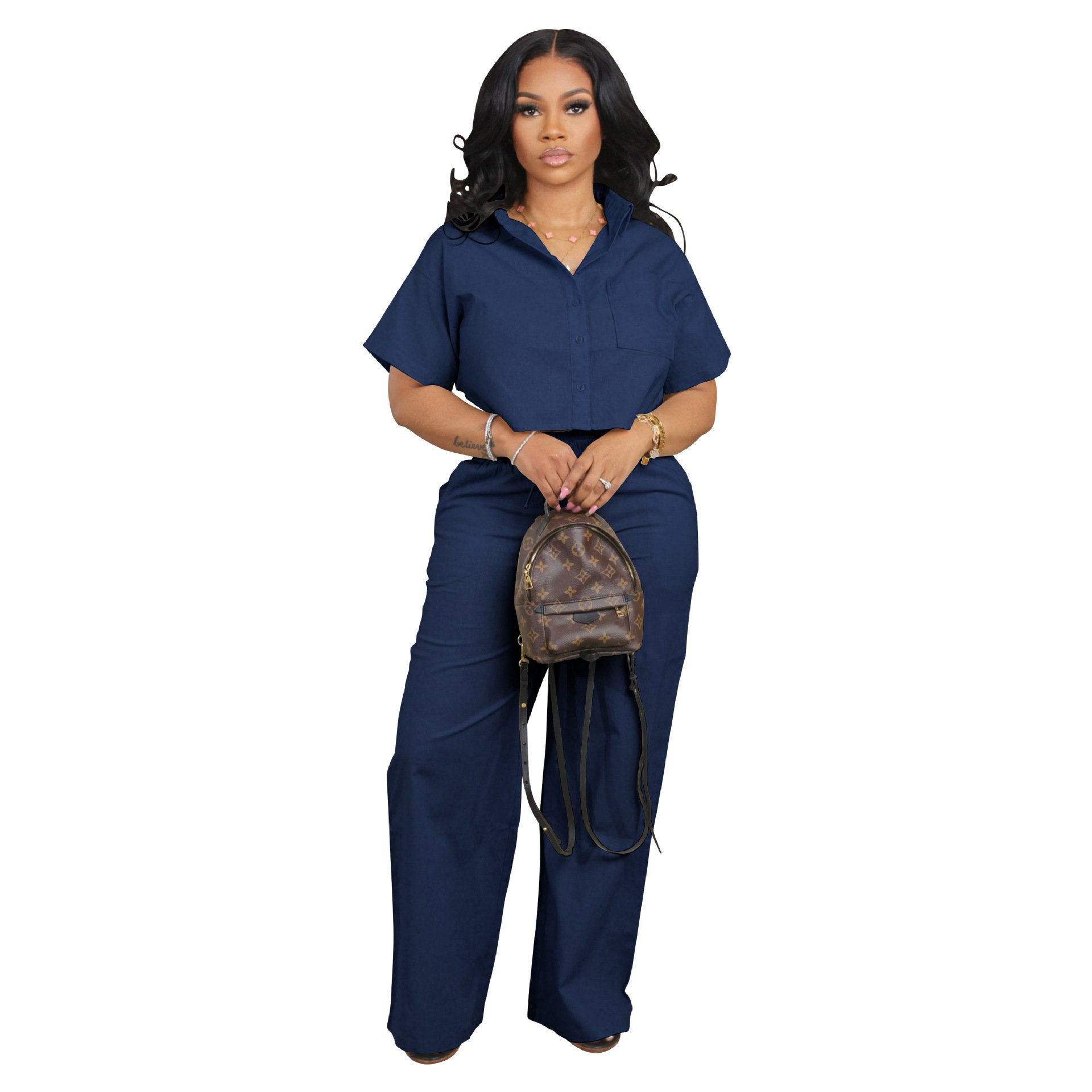 Womens full length two piece linen women's clothing set for women 2024