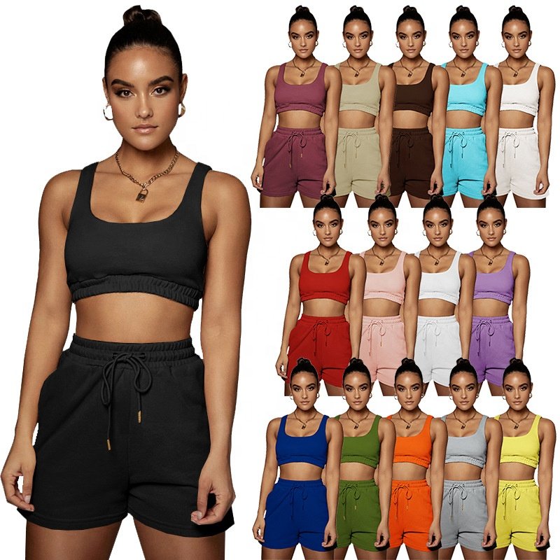 Custom Logo Knit Summer Crop Winter Tops Two Piece Cotton Shorts Pants Set Joggers Sets Outfits 2 Piece Sweatsuit Loungewear