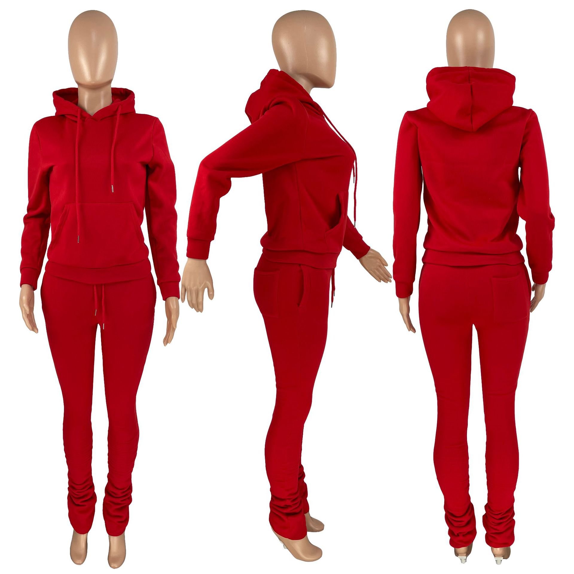 2024 New Drawstring Sports Outfits Hoodie Tracksuits Custom Logo Fashion 3d Embroidery Stacked Pants Plus Size Women'S Sets