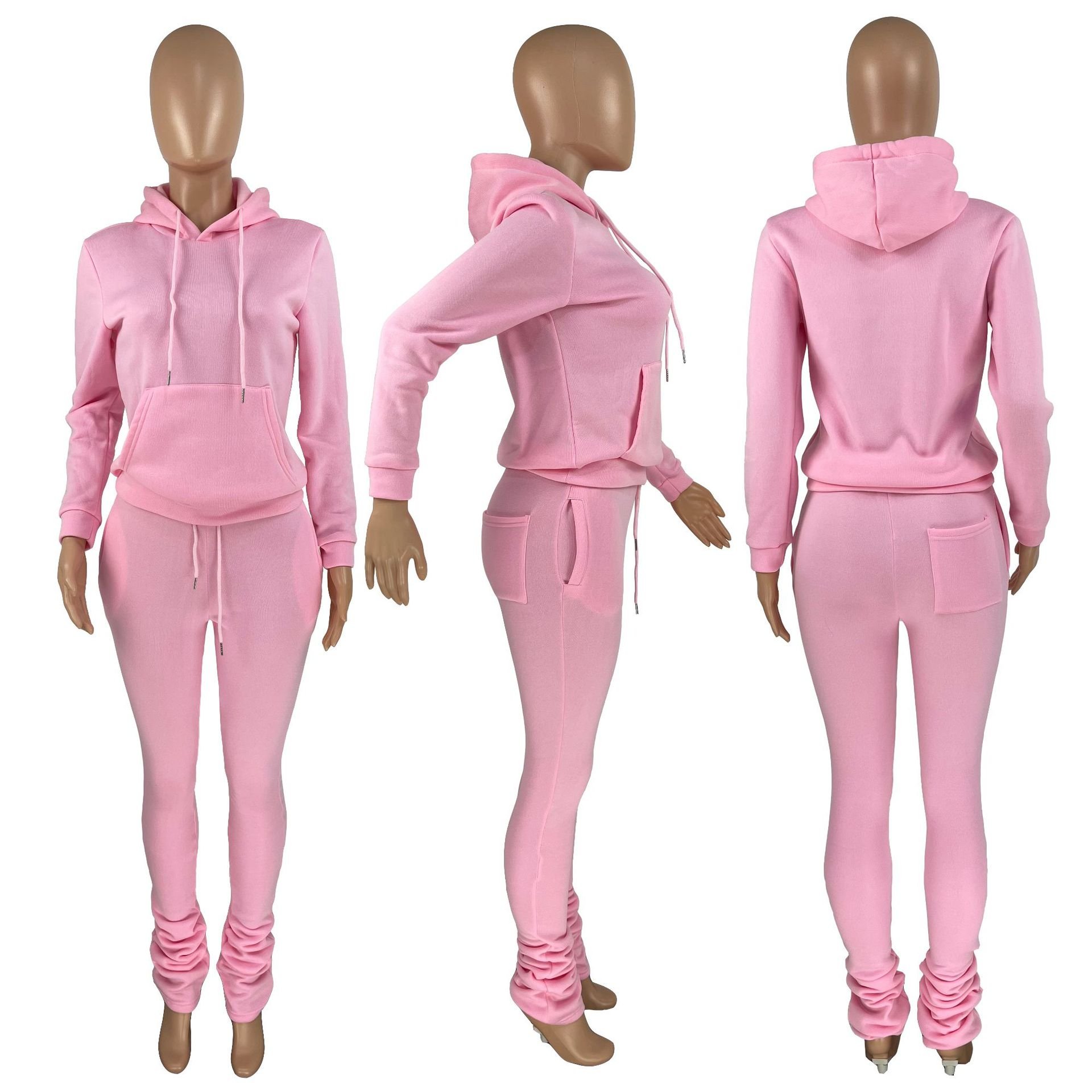 2024 New Drawstring Sports Outfits Hoodie Tracksuits Custom Logo Fashion 3d Embroidery Stacked Pants Plus Size Women'S Sets