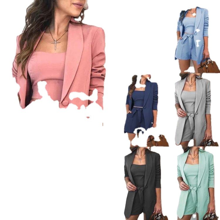 Wholesale Women's Business Customizable Fashionable Blazer Vest Suit Jacket High-Waisted Shorts Tuxedo Solid Cotton Winter