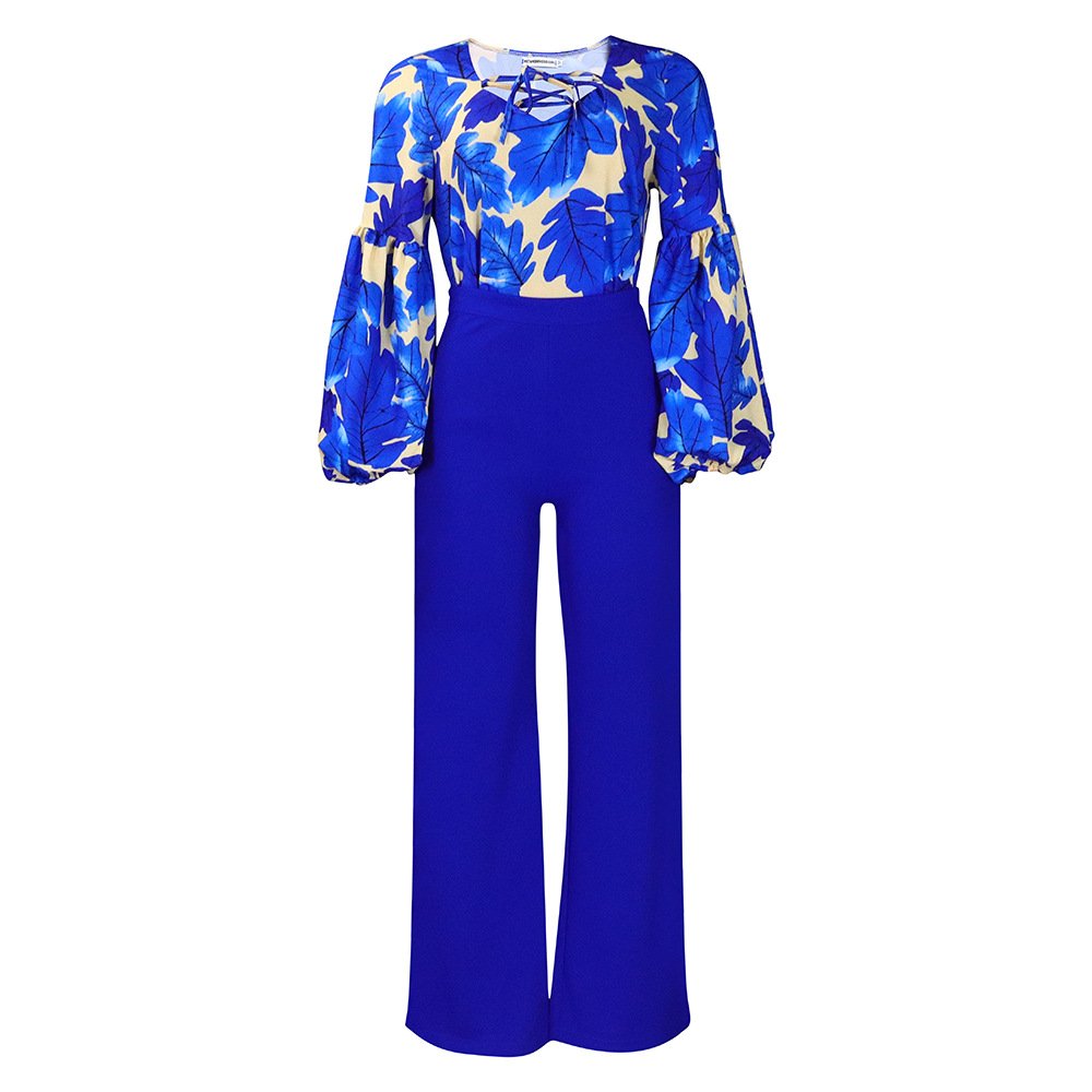 Plus Size Trendy Ladies Office 2 Piece Pants Set Women Outfits Print Strap Top Wide Leg Pants Two Piece Set Women Clothing