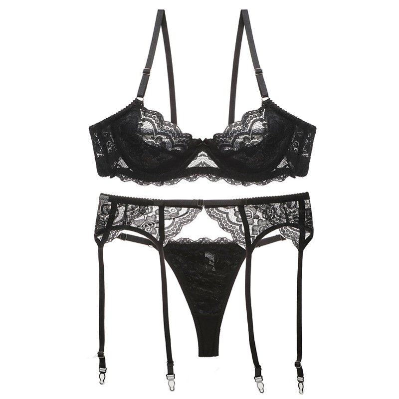 Women three pieces set sexy see through lace design underwear set