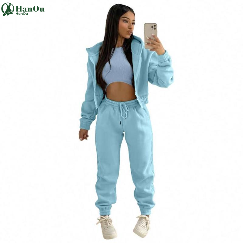 Wholesale Women's Women Clothing Sets OEM Custom Logo Tracksuit Lounge Wear Sweatpants And Hoodie 3 Piece Set