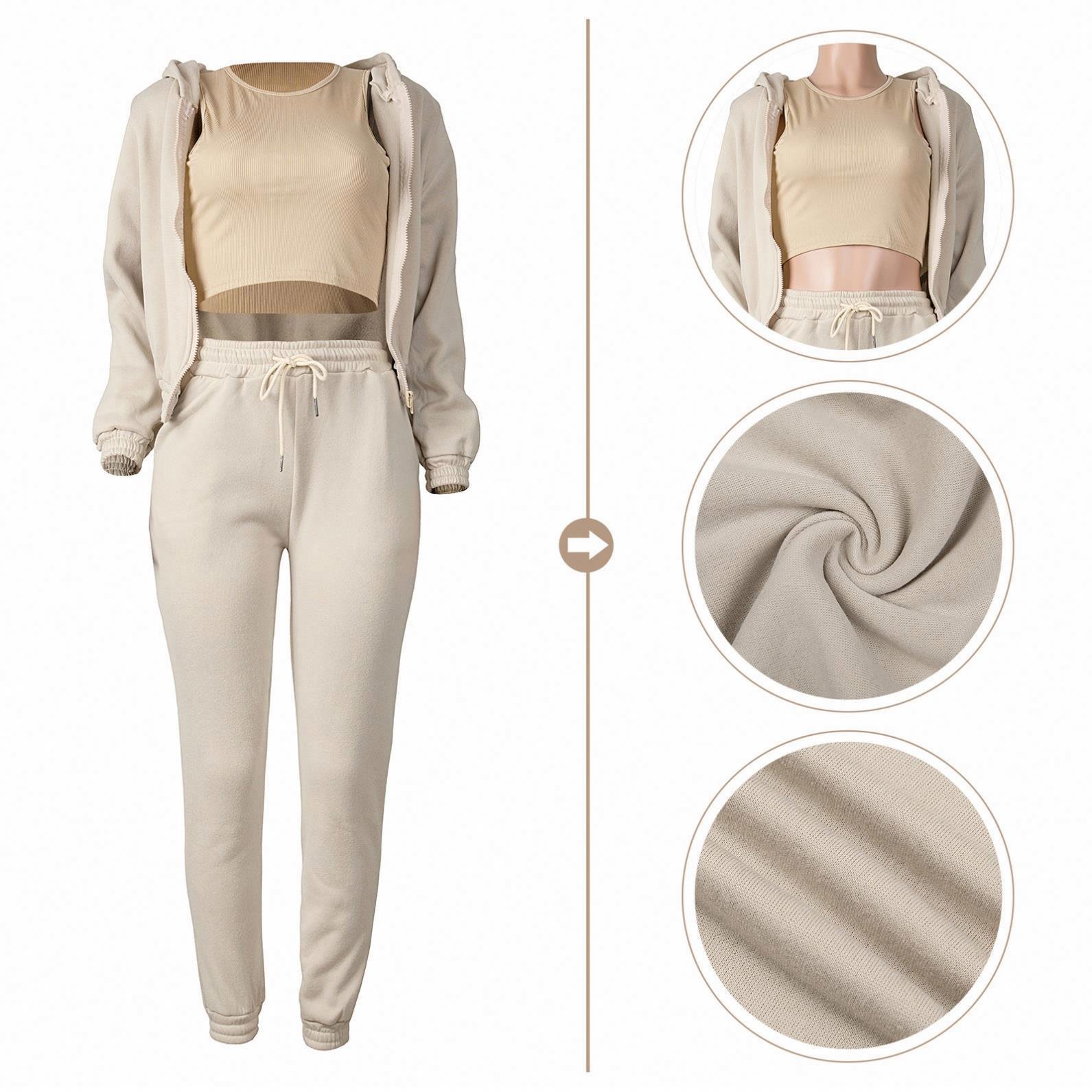 Wholesale Women's Women Clothing Sets OEM Custom Logo Tracksuit Lounge Wear Sweatpants And Hoodie 3 Piece Set