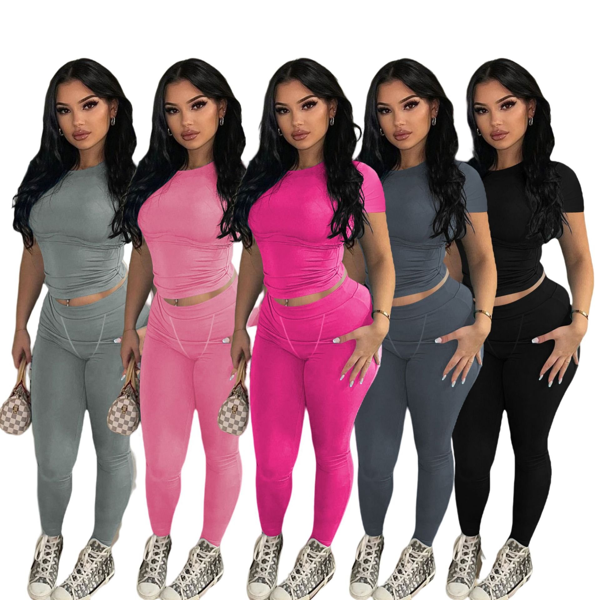 S 2XL women's tshirt and pants legging two pieces suit set for women clothing lounge wear dupe ropa de mujer Summer 2024 outfit