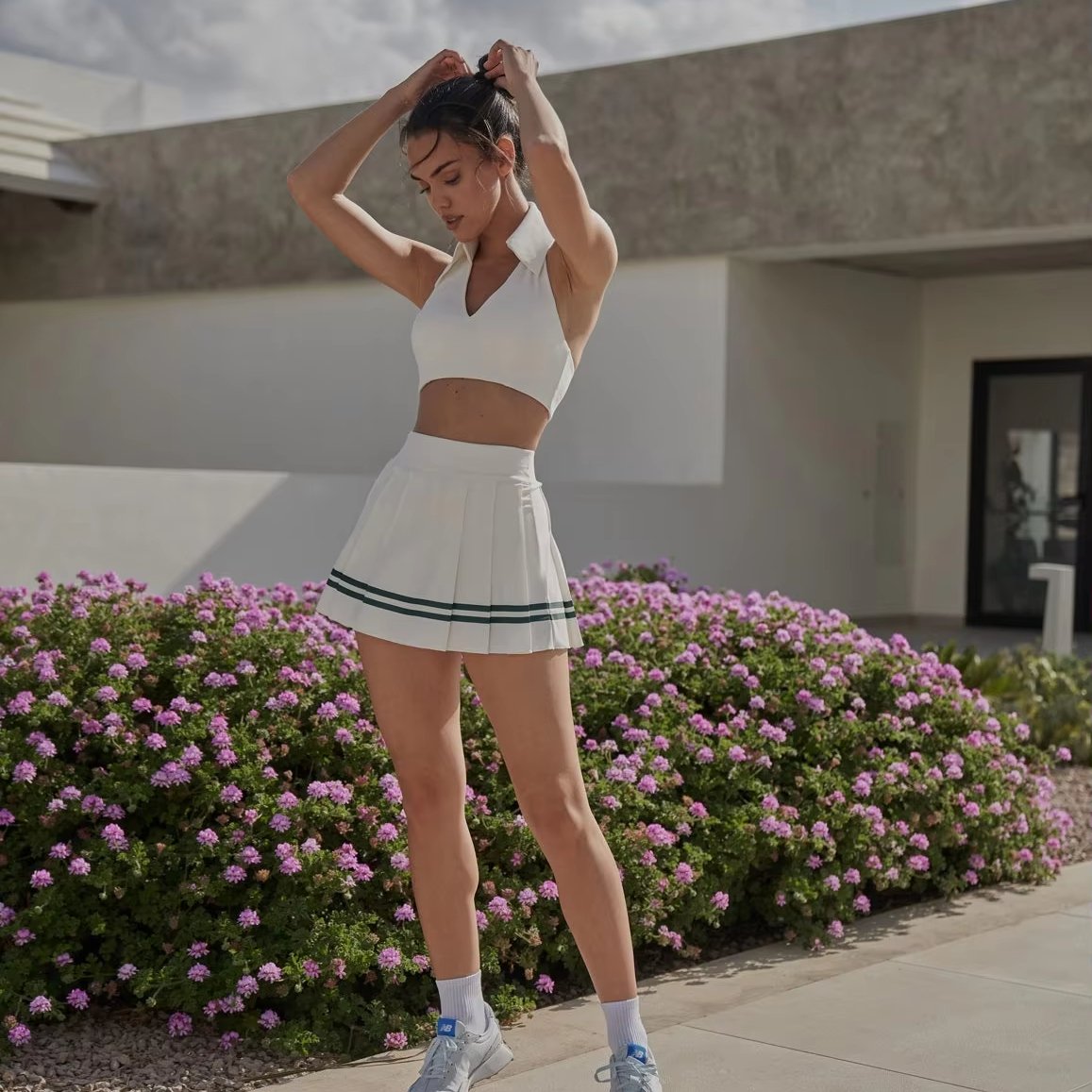 Custom design logo vintage knit crop tank top and skirt knitted sportswear casual fashion women two piece tennis sets