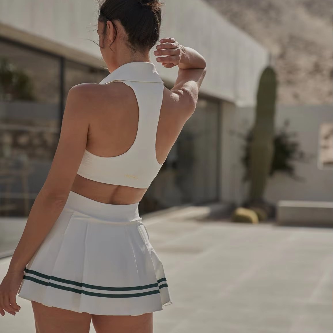 Custom design logo vintage knit crop tank top and skirt knitted sportswear casual fashion women two piece tennis sets