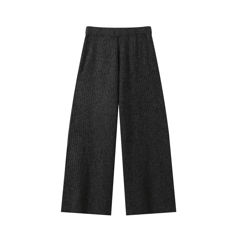 PB&ZA set woman 3 pieces 2024 Fashion knit suit Vintage Contrasting crocheted collar knitwear Female + Pants Women's suit