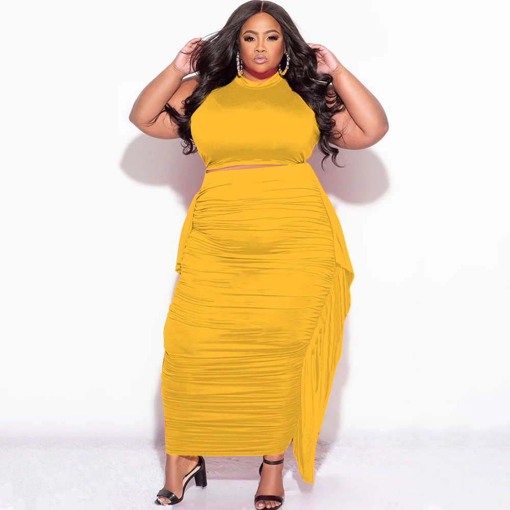 women's clothing summer 2024 Stylish plus size women's clothing Sexy tight sleeveless top with fringed skirt set