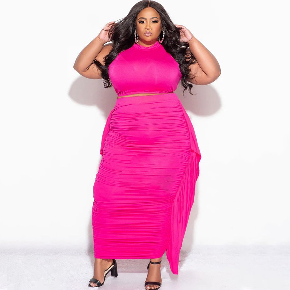 women's clothing summer 2024 Stylish plus size women's clothing Sexy tight sleeveless top with fringed skirt set