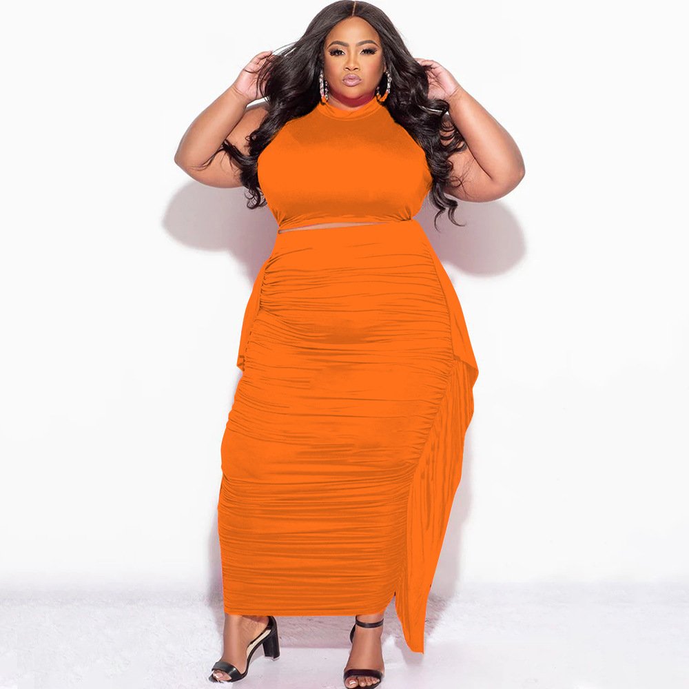 women's clothing summer 2024 Stylish plus size women's clothing Sexy tight sleeveless top with fringed skirt set