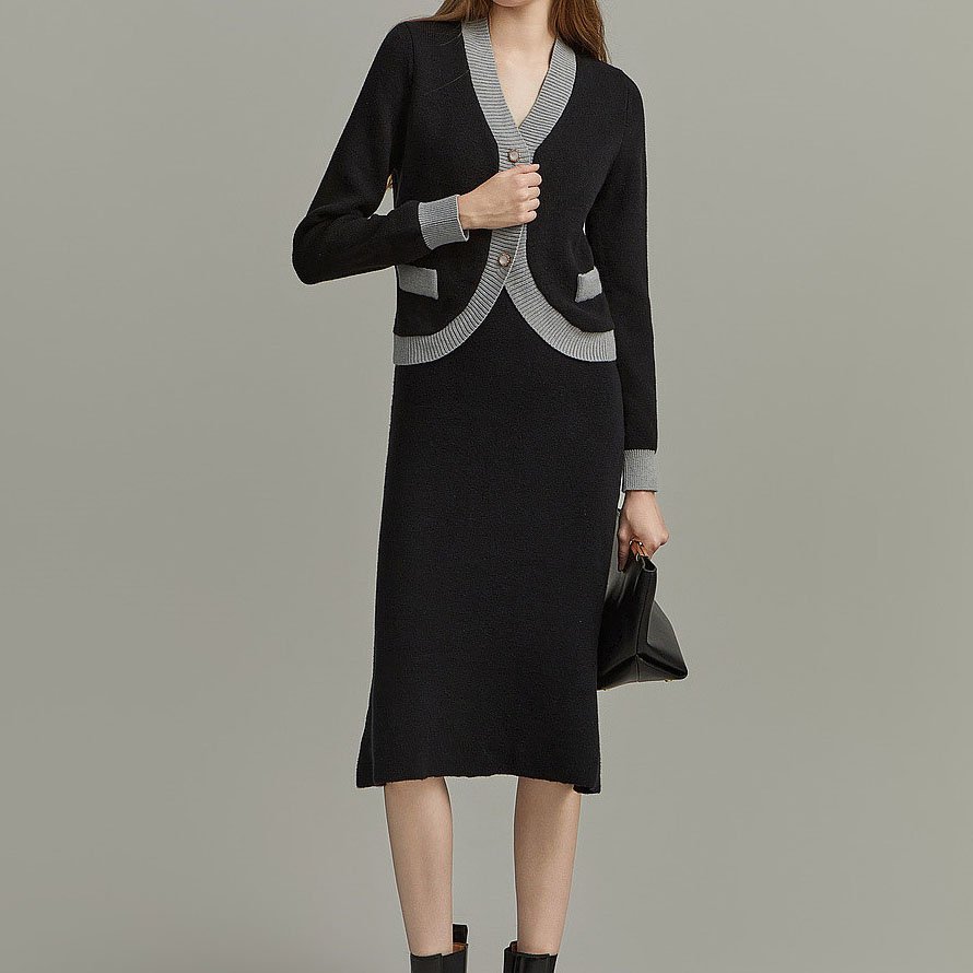 women cardigan and empire waist midi dress gray vintage women sets