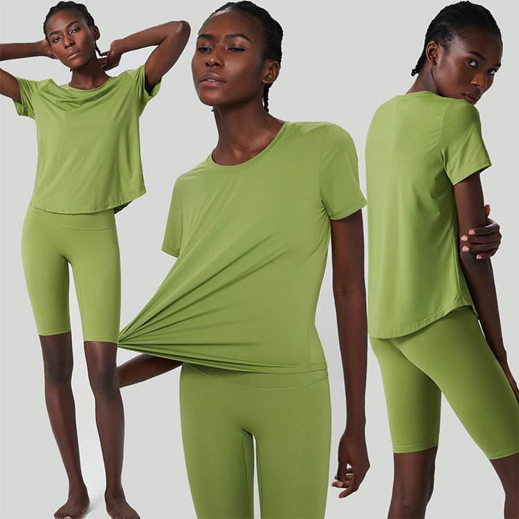 Custom Two Piece Set Short Sleeved T Shirts Shorts Leggings Sports Gym Fitness Sets Large Size Loose Yoga Set